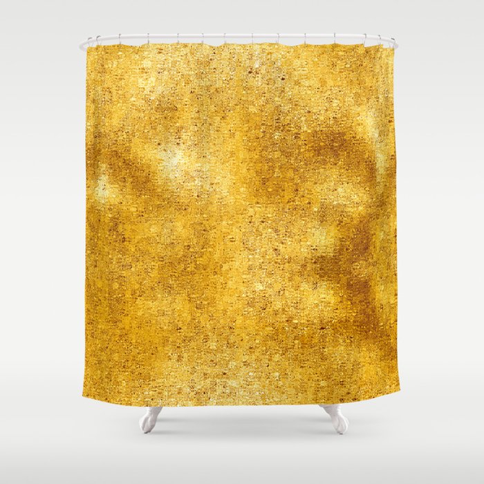 Pixillated Gold Foil Shower Curtain