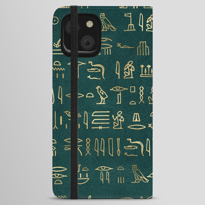 Ancient Egyptian Hieroglyphic-Hieratic - Gold & Green iPhone Wallet Case