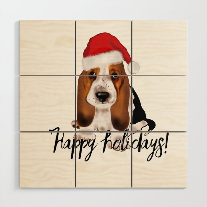 Cute Santa basset hound dog.Christmas puppy gift idea Wood Wall Art