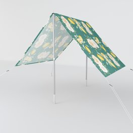 Lemons and White Flowers Pattern On Green Blue Background Sun Shade