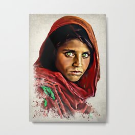 Afghan Girl - Sharbat Gula Painting Metal Print | Afghanlandscape, Afghanbeauty, Sharbatgula, Afghangirl, Girl, Afghangirlposing, Nationalgeographic, Afghannomad, Greeneyes, Beautyeyes 