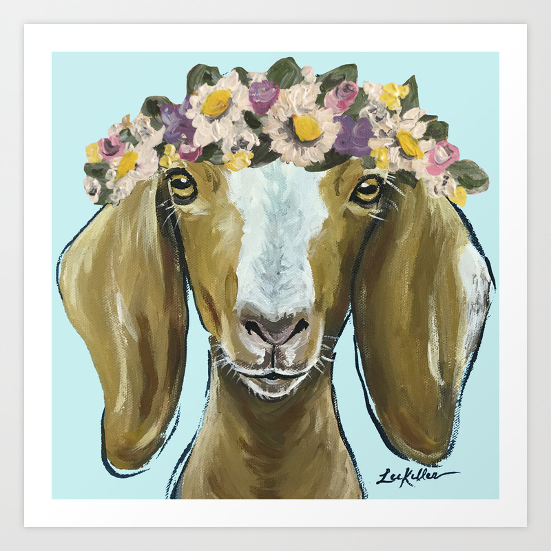 Goat Art Flower Crown Animal Cute Goat Painting Art Print By