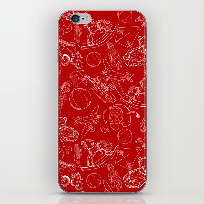 Red and White Toys Outline Pattern iPhone Skin