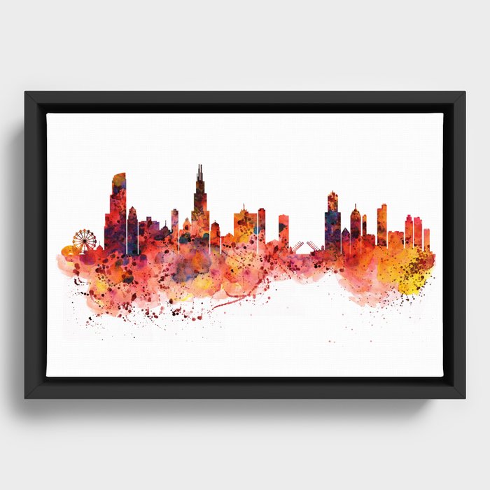 Chicago Watercolor Skyline Framed Canvas