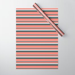 [ Thumbnail: Light Grey, Dark Slate Gray & Salmon Colored Stripes/Lines Pattern Wrapping Paper ]