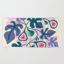 Purple Fig Pattern Beach Towel