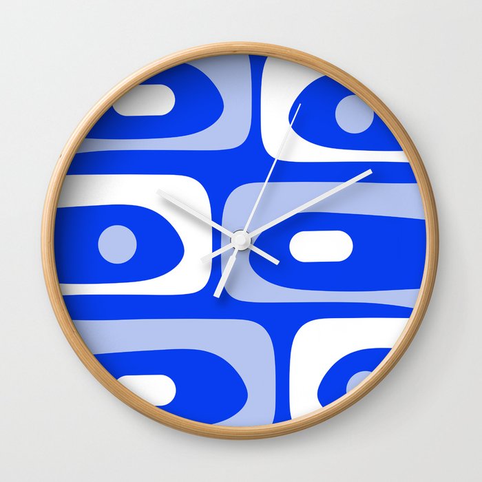 Mid Century Modern Piquet Abstract Pattern Royal Blue Wall Clock