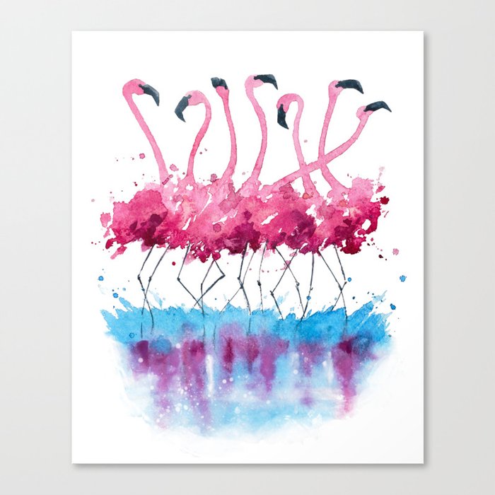 flamingos watercolor painting Canvas Print