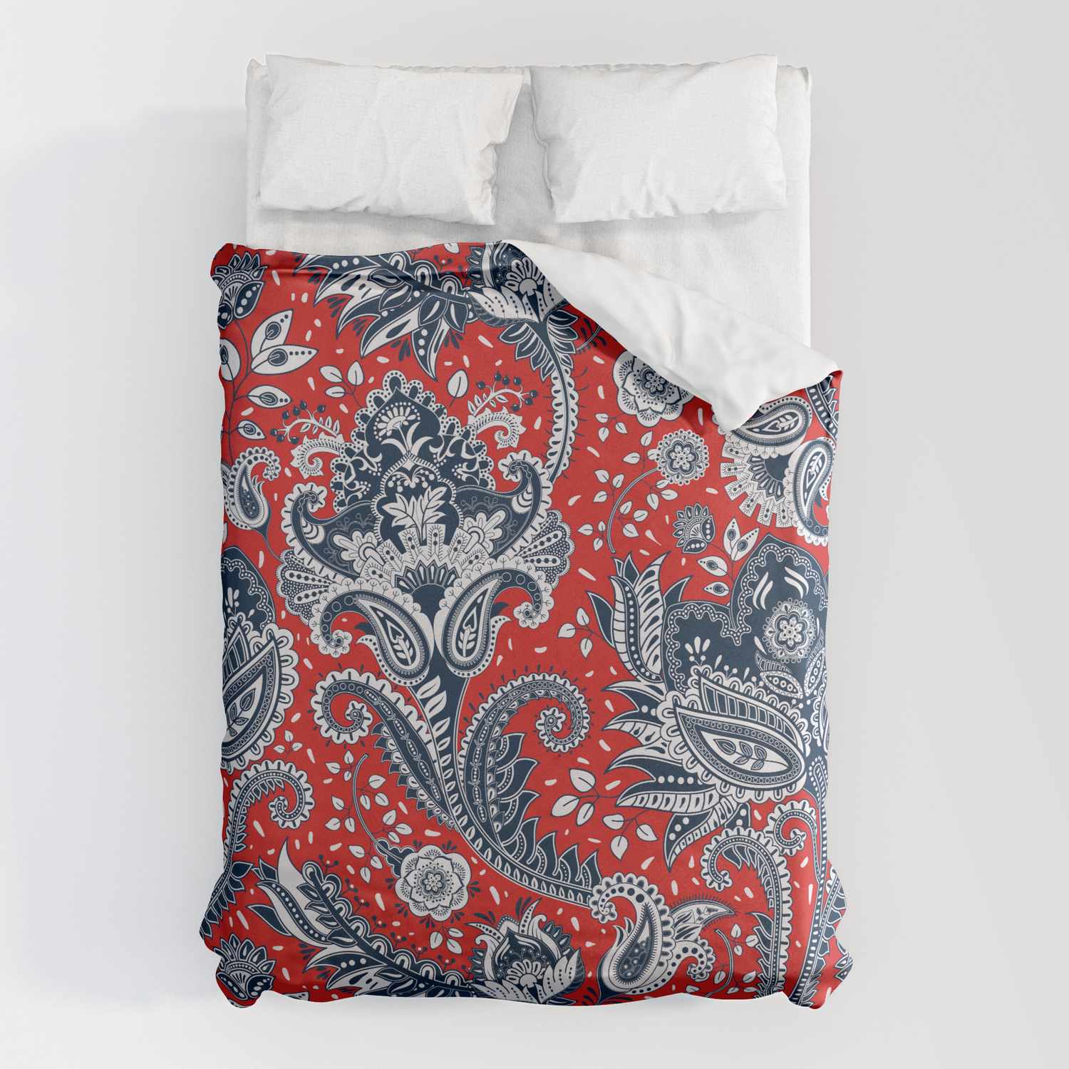 Red White Blue Floral Paisley Duvet Cover By Christyne Society6