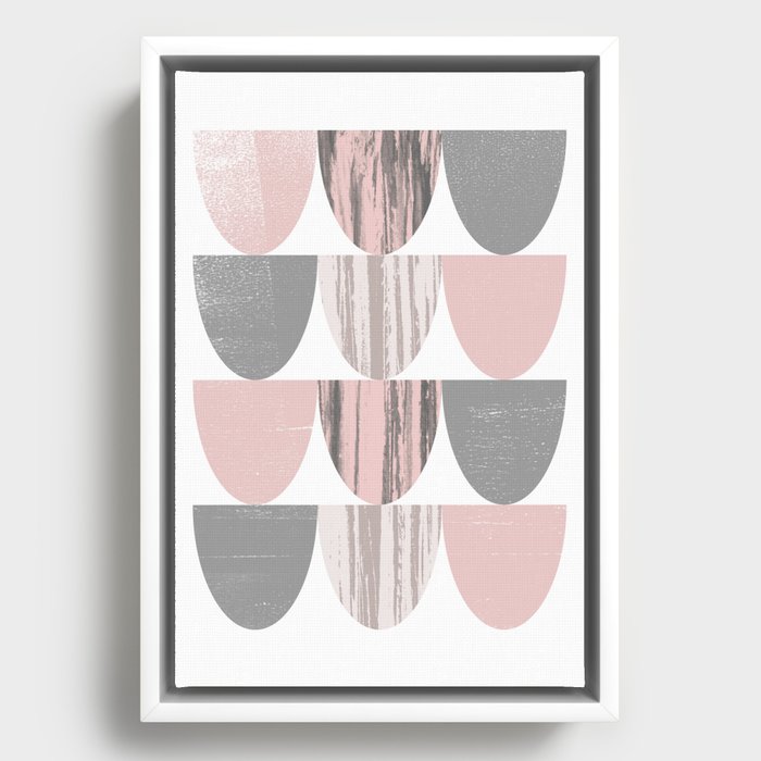 Pink and Grey Geometric Abstract Scallop Pattern Framed Canvas