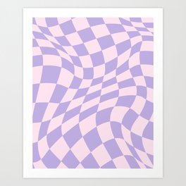 Warped Checkered Pattern in Pastel Blush Pink and Lavender  Art Print