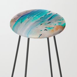 Ocean Sea Beach Coastal Landscape Abstract Watercolor Painting #1 Counter Stool