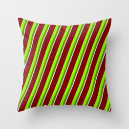 [ Thumbnail: Maroon, Chartreuse, Green & Powder Blue Colored Striped/Lined Pattern Throw Pillow ]