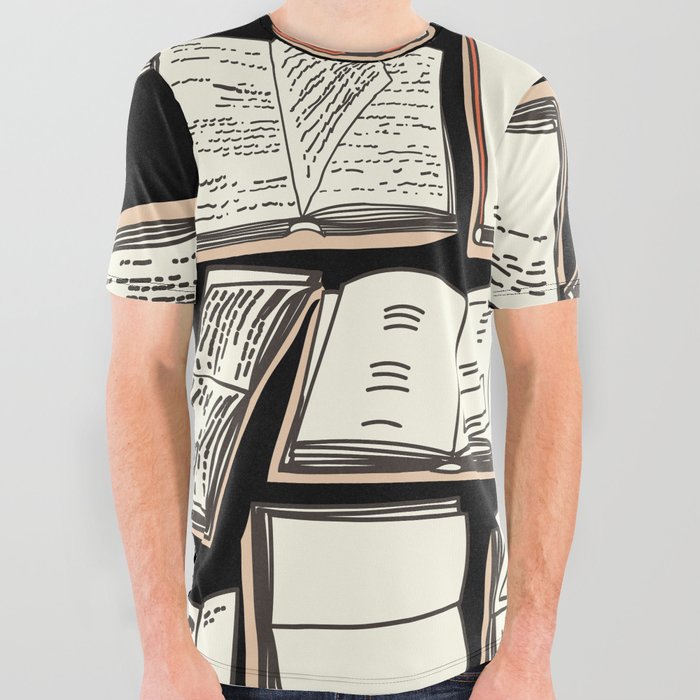 Books Pattern Background All Over Graphic Tee