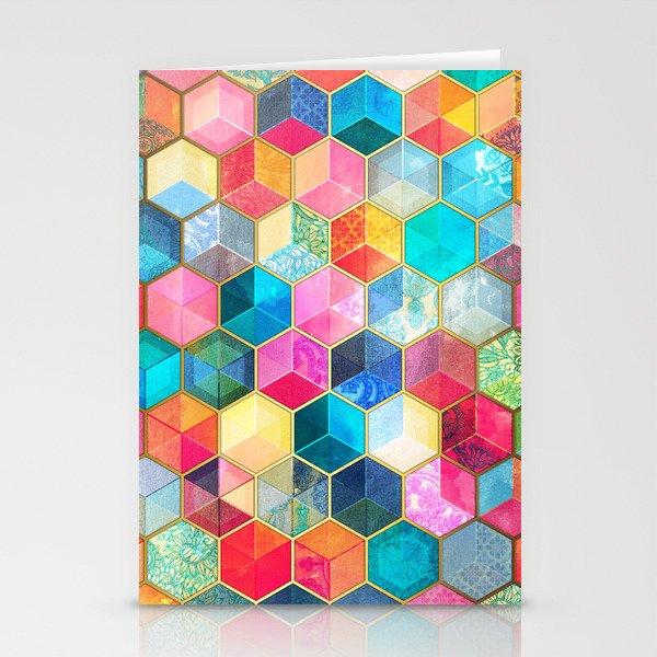 Crystal Bohemian Honeycomb Cubes - colorful hexagon pattern Stationery Cards