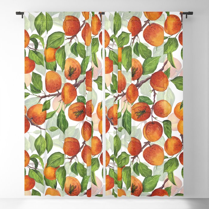 Apricot garden on white Blackout Curtain