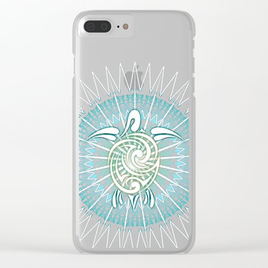 Turquoise Green Turtle And Mandala Clear iPhone Case
