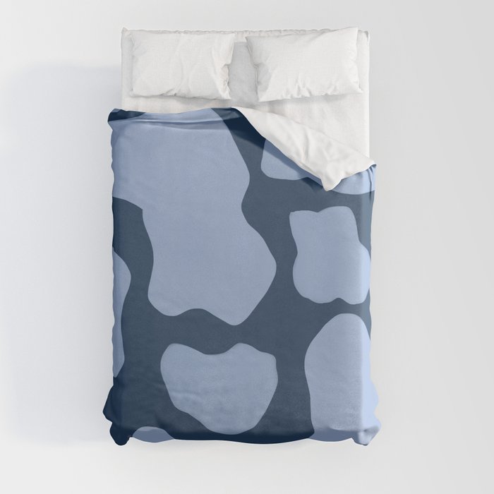 Light Blue on Dark Blue Y2K Cow Spots Duvet Cover