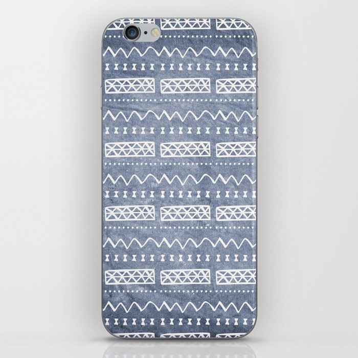 Blue and White Bow Tie Zig Zag Mud Cloth Pattern  iPhone Skin