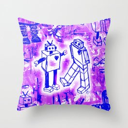Purple Robot Love Throw Pillow