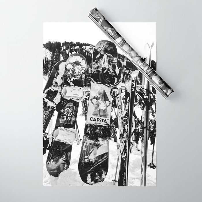 Snowboard Season in Black and White Wrapping Paper