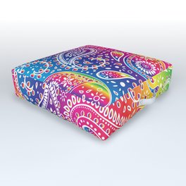 Beautiful Pattern of Paisley Art, Flowers, Doodles - Spectrum and White Outdoor Floor Cushion