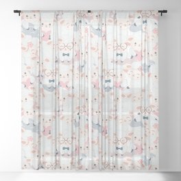 Cute Sheeps on Clouds with Hearts Sheer Curtain