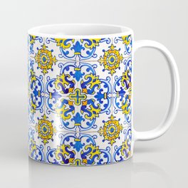 Blue Yellow Seamless Pattern Antique Portuguese Azulejo Tile Mug