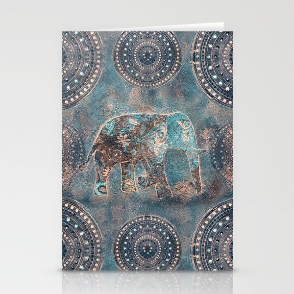 Elephant Ethnic Style Pattern Teal and Copper Stationery Cards