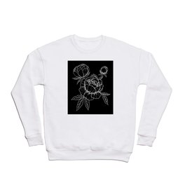 Peonies Line Art with Black Background  Crewneck Sweatshirt