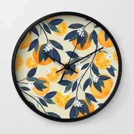 Oranges branch and flowers Wall Clock
