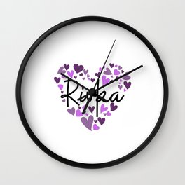 Rivka, purple hearts Wall Clock