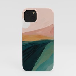 pink, green, gold moon watercolor mountains iPhone Case