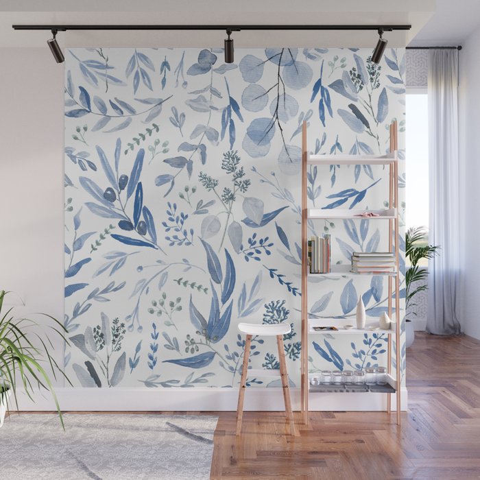 Blue Eucalyptus Pattern Wall Mural