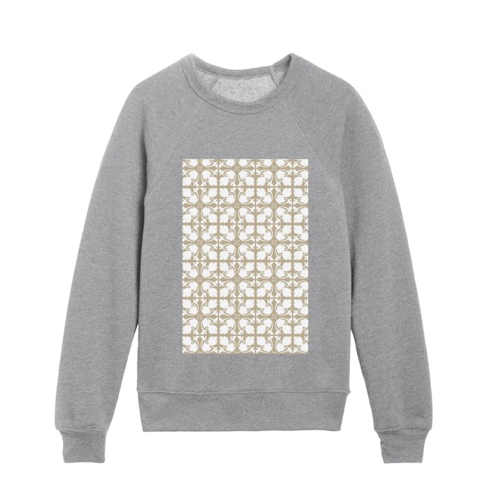 Beige and white damask pattern Kids Crewneck