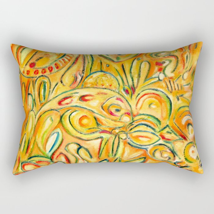 FISH with CORALS, yellow & orange abstract oil painting Rectangular Pillow