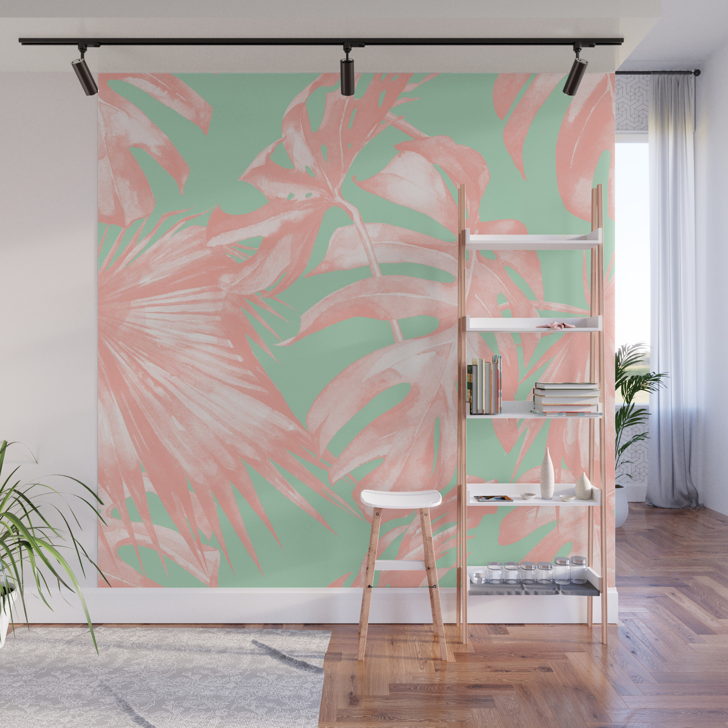 Island Love Seashell Pink Mint Green Wall Mural