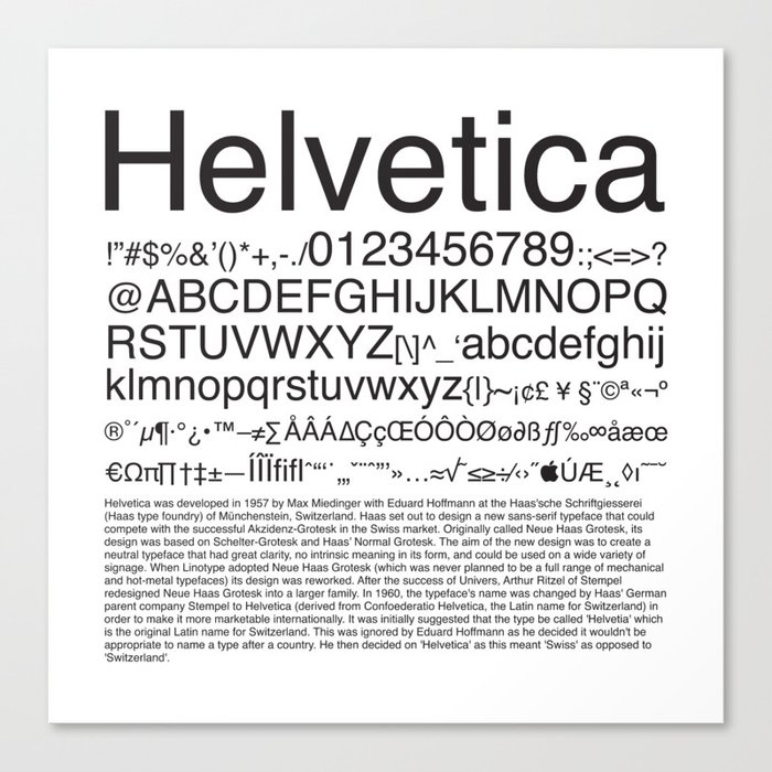 Helvetica (Black) Canvas Print