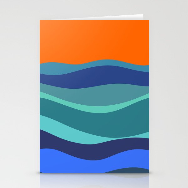 BlueWaves - Colorful Sunset Retro Abstract Geometric Minimalistic Design Pattern Stationery Cards