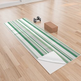[ Thumbnail: Dark Sea Green, Light Grey, Sea Green & White Colored Lines Pattern Yoga Towel ]