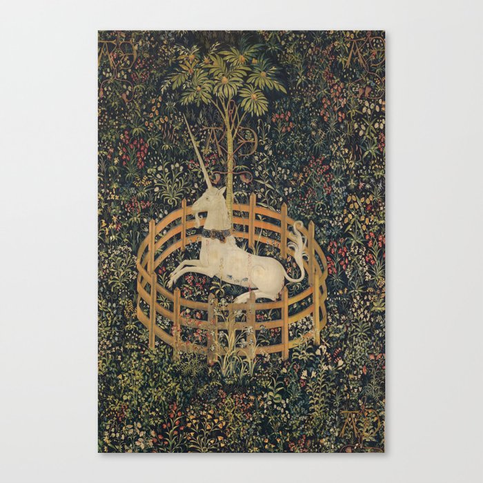 Unicorn In Captivity 'The Lady and the Unicorn' Medieval Tapestry Canvas Print