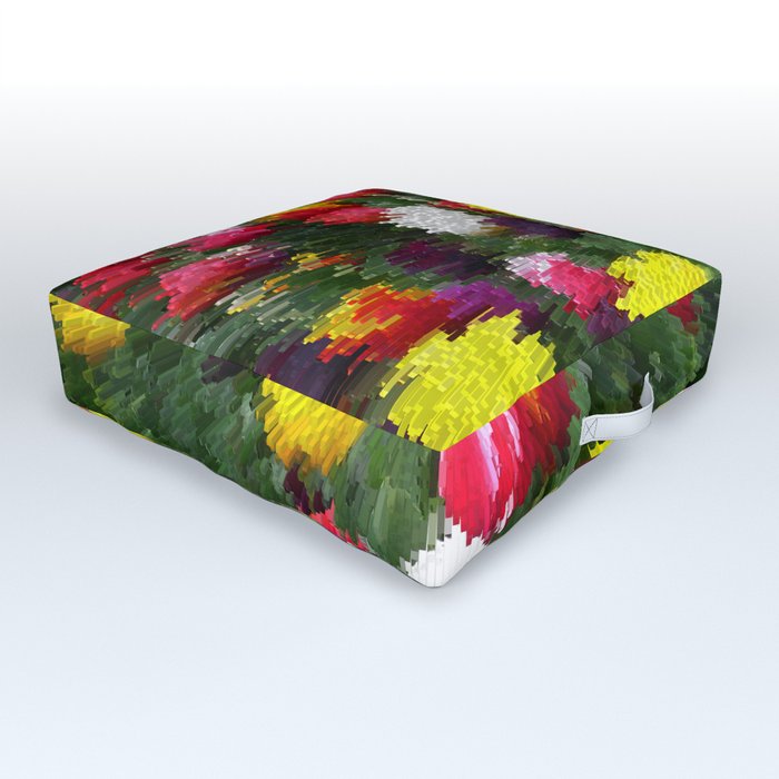 Colorful tulip garden pixel art Outdoor Floor Cushion