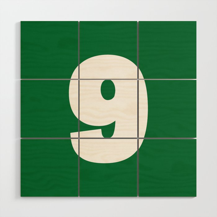 9 (White & Olive Number) Wood Wall Art