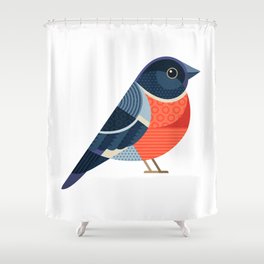 Funny Bullfinch. For Christmas decoration, posters, banners, sales and other winter events.  Shower Curtain