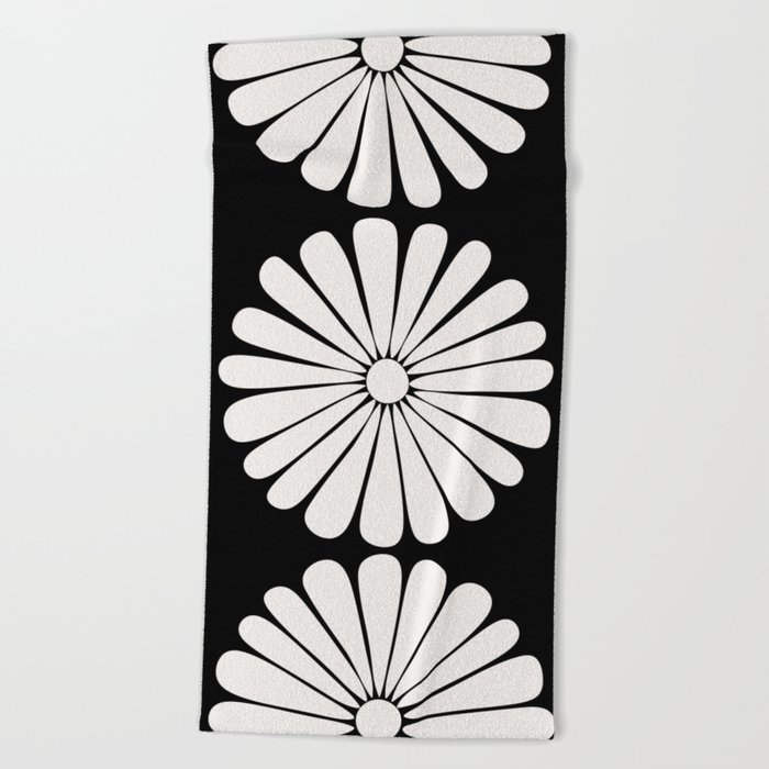 Retro Daisy Abstract II Black and White Bold Floral Beach Towel