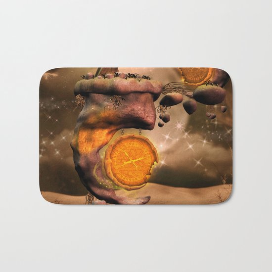Fantasy world with flying rocks with clocks Bath Mat