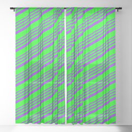 [ Thumbnail: Purple & Lime Colored Pattern of Stripes Sheer Curtain ]