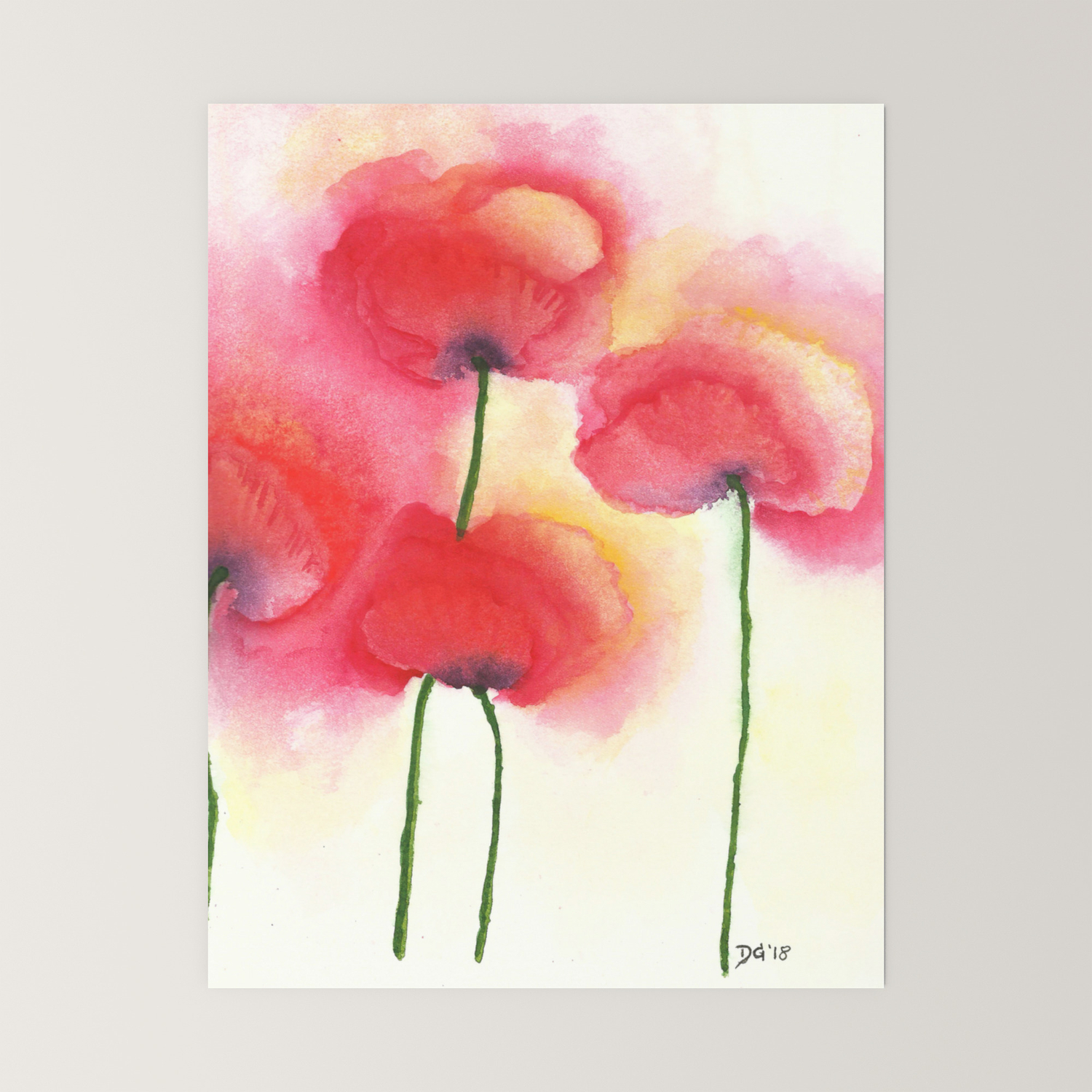 Red Poppies In Watercolor Loose Wash Negative Painting Mini