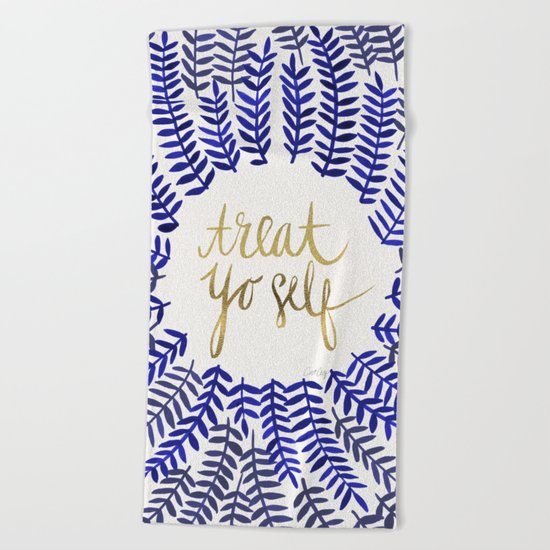 Treat Yo Self – Gold & Navy Beach Towel