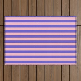 [ Thumbnail: Pink and Slate Blue Colored Lined Pattern Outdoor Rug ]